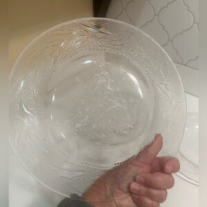 Holly Tree ARCOROC France Set of 3 Clear Glass Christmas  Dessert Dinner Plates